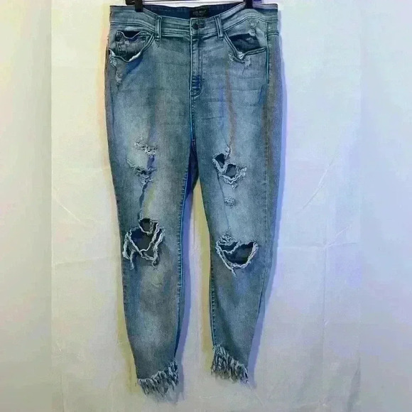 Judy‎ Blue Women's Skinny Fit Distressed Jeans with Fringe - Size 18W - Picture 1 of 8
